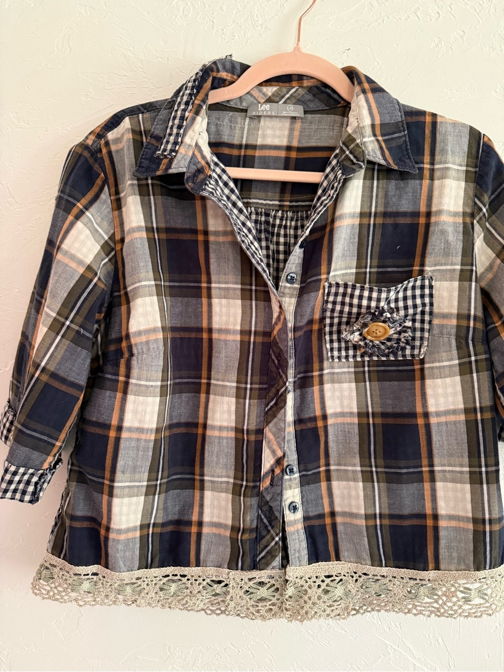 Brooks & Dunn Upcycled Plaid Shirt Blouse Large - Picture 3 of 9